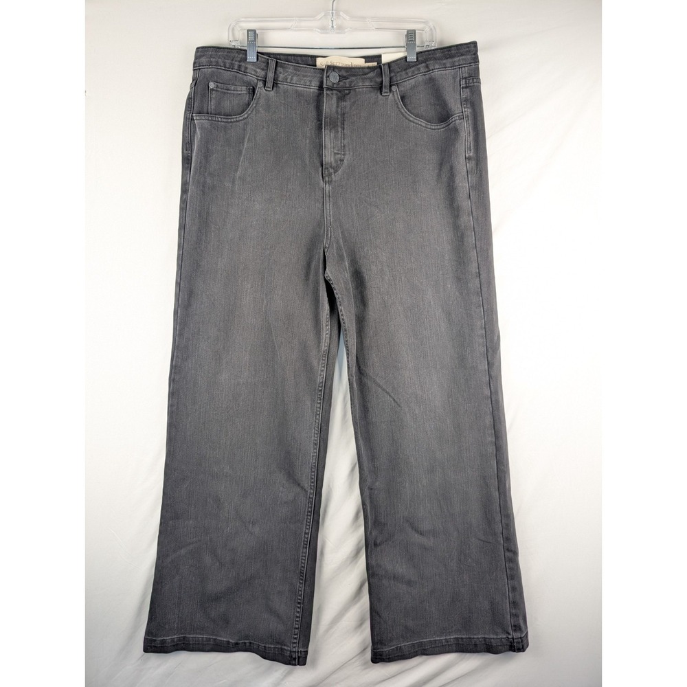 Soft Surroundings Jeans Womens 18W Plus Size Black Fly Front Wide Leg NWT